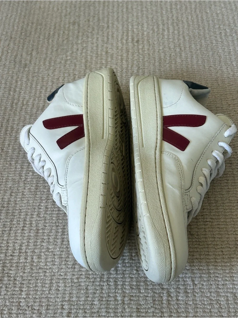 Veja Men’s White Leather Sneakers with Red Side V